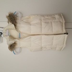 Maurices Cream Vest with Faux Fur Hood